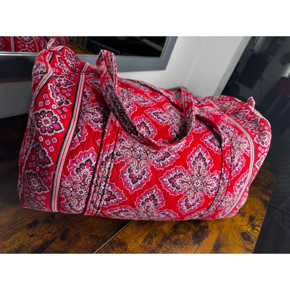 Vera Bradley Quilted Cotton Large Duffel Bag Red Provencal Floral Travel Tote
